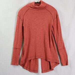 Free People Tunic Top Womens S Split Back Burnt Orange Turtleneck Slub Knit